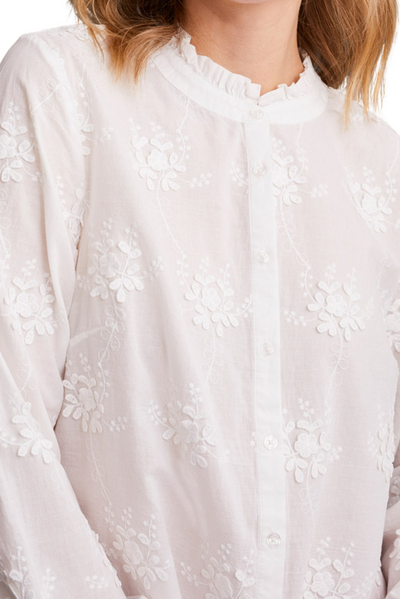 Floral Embroidered Blouse With Ruffled Collar