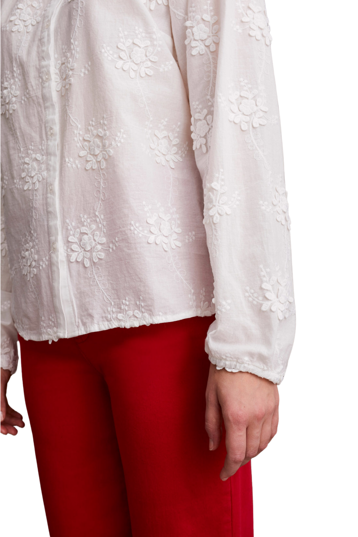 Floral Embroidered Blouse With Ruffled Collar