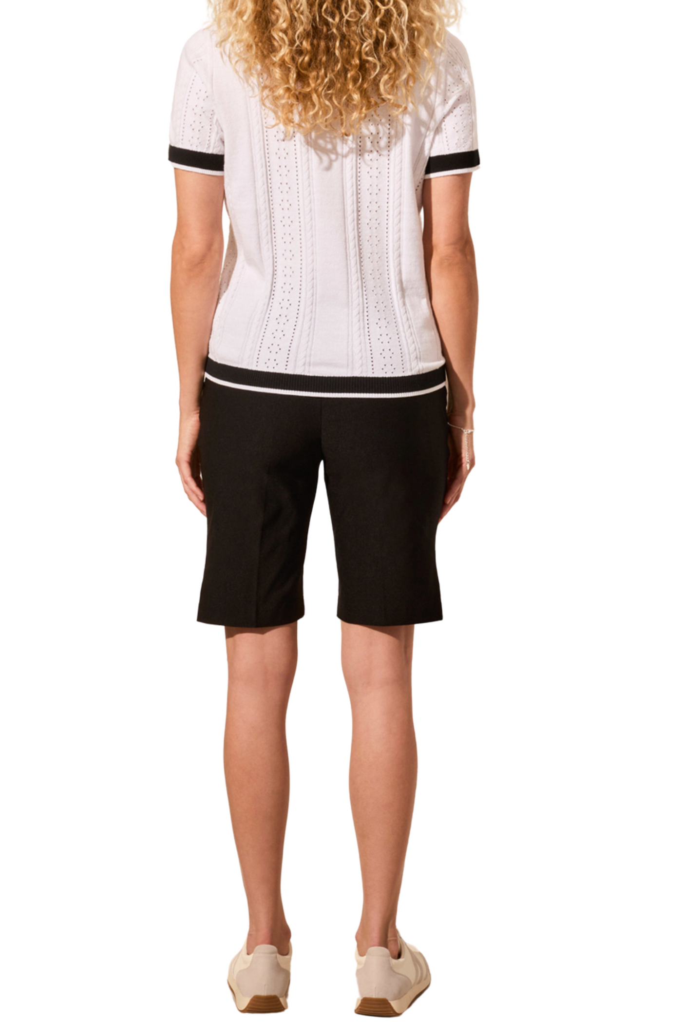 Pointelle Knit Cotton Polo Top