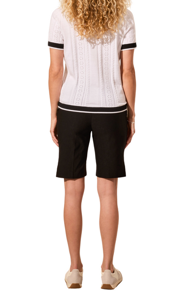 Pointelle Knit Cotton Polo Top