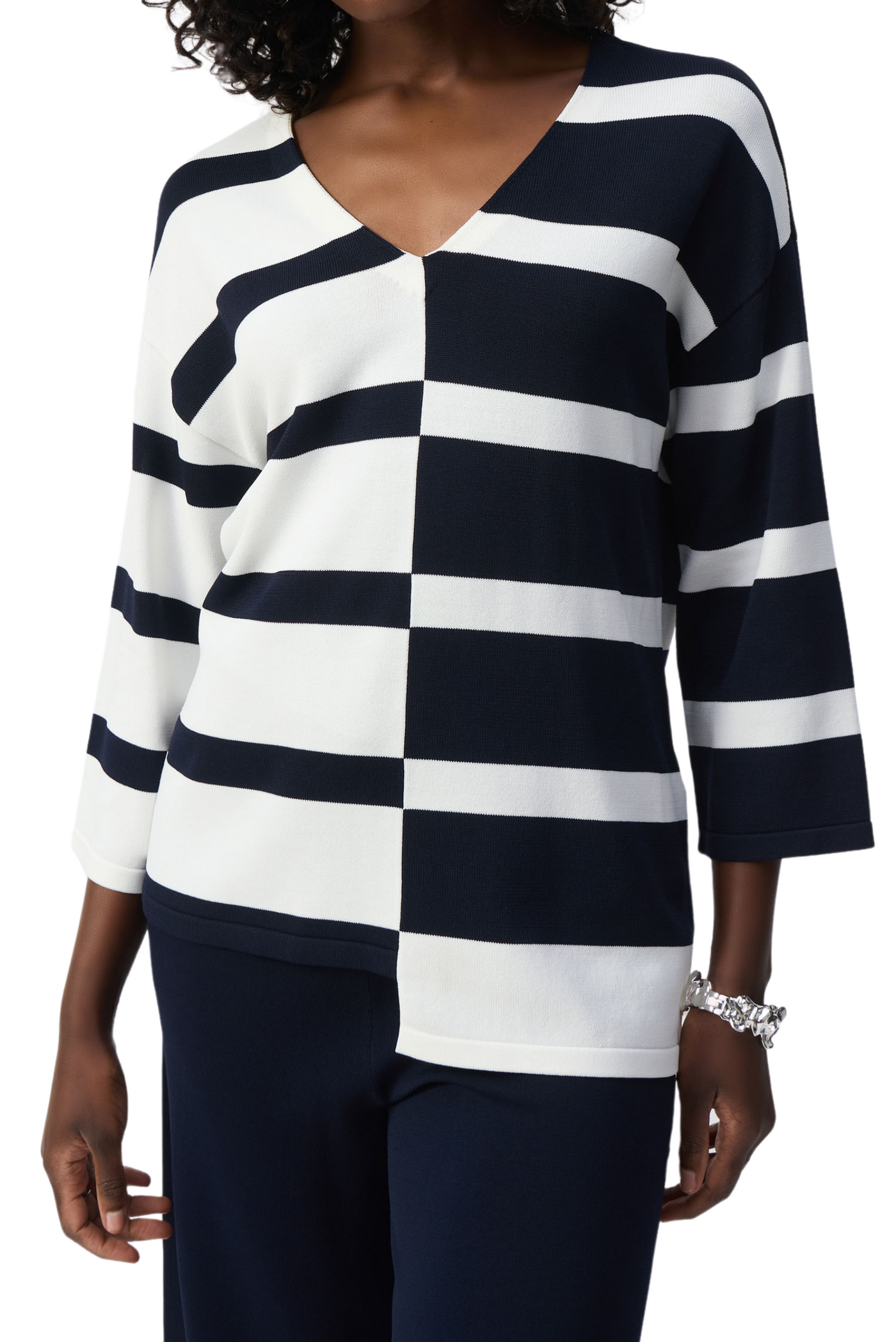 Striped Sweater Knit V-Neck Pullover