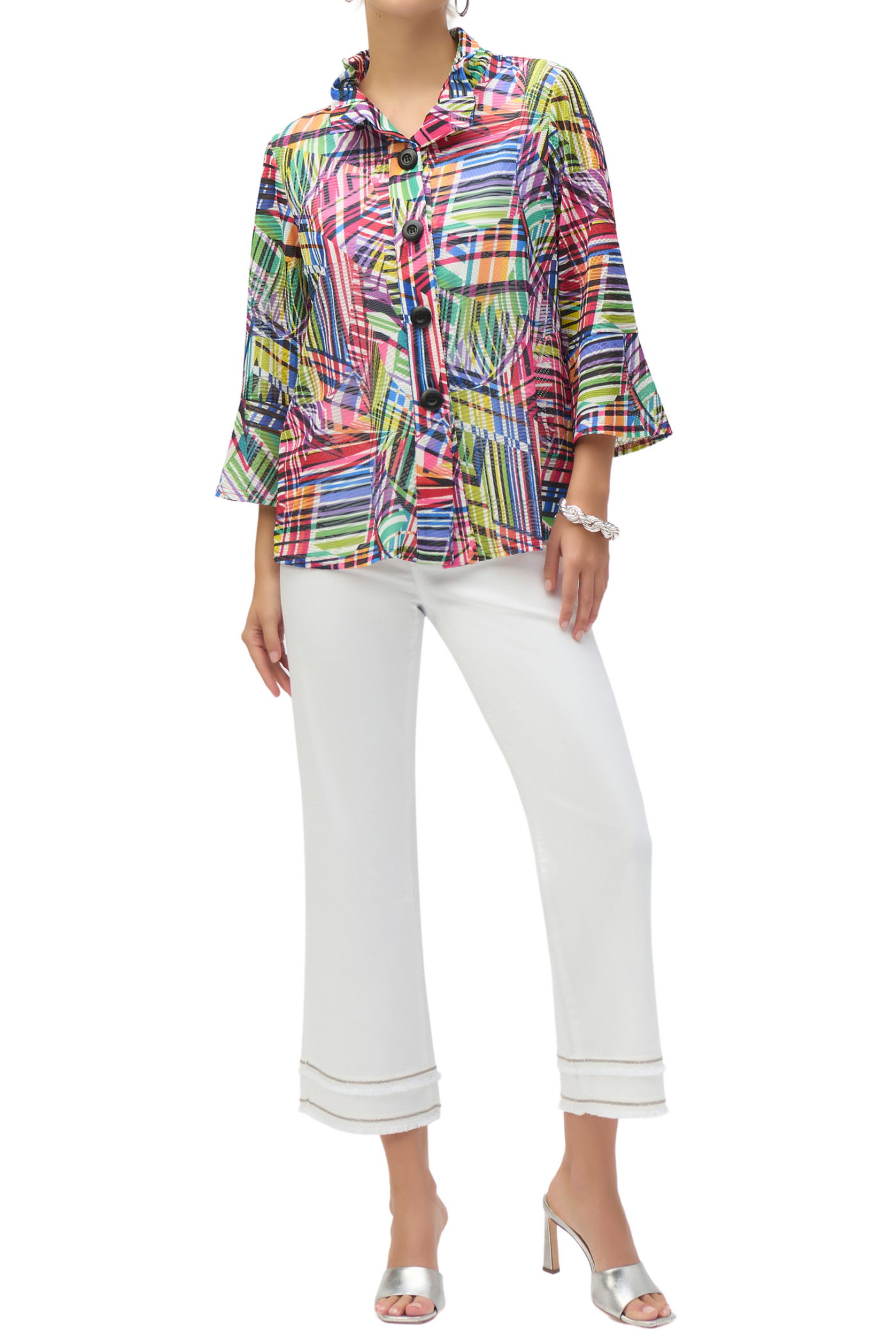 Jacquard Stripe Patchwork Print Trapeze Jacket