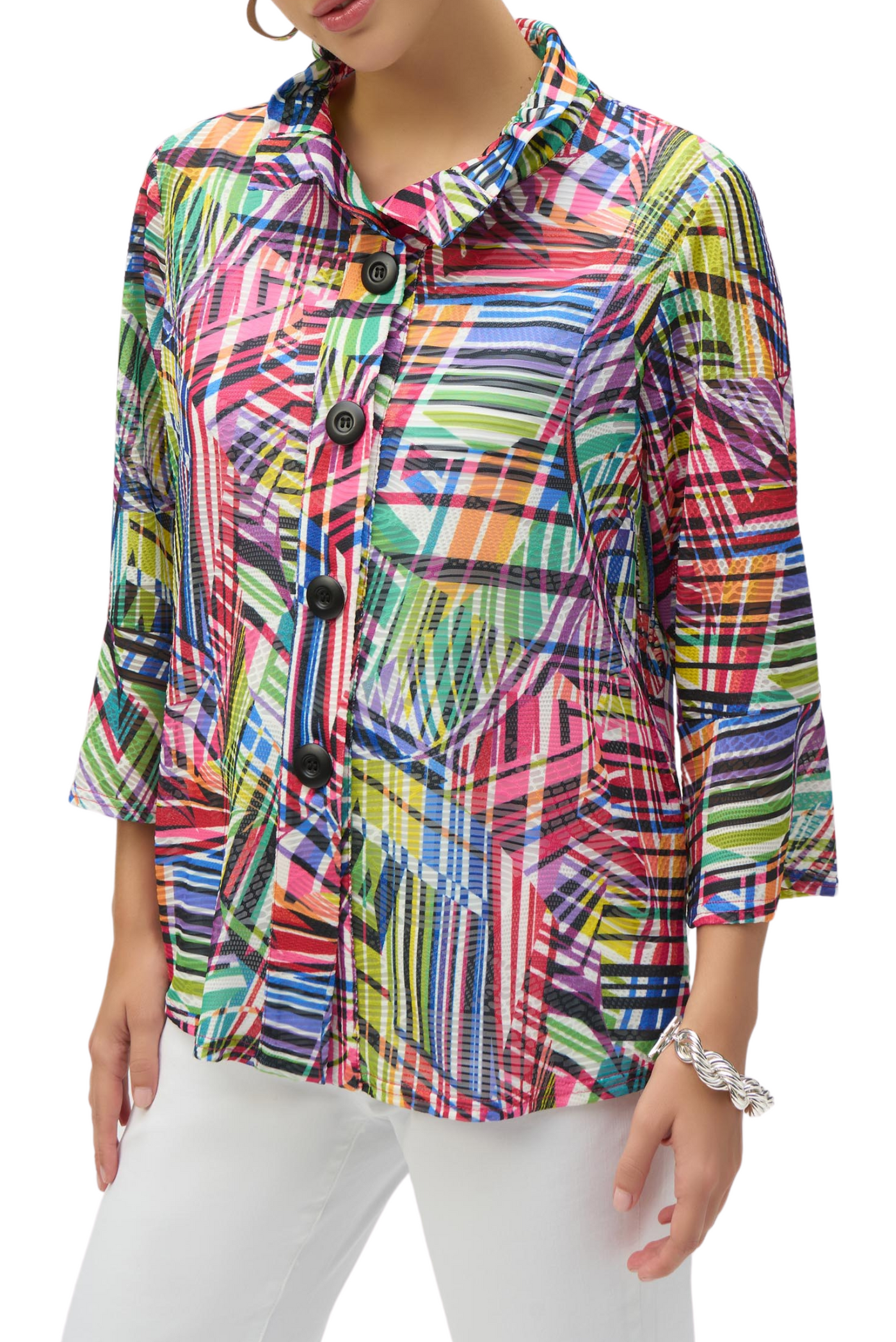 Jacquard Stripe Patchwork Print Trapeze Jacket