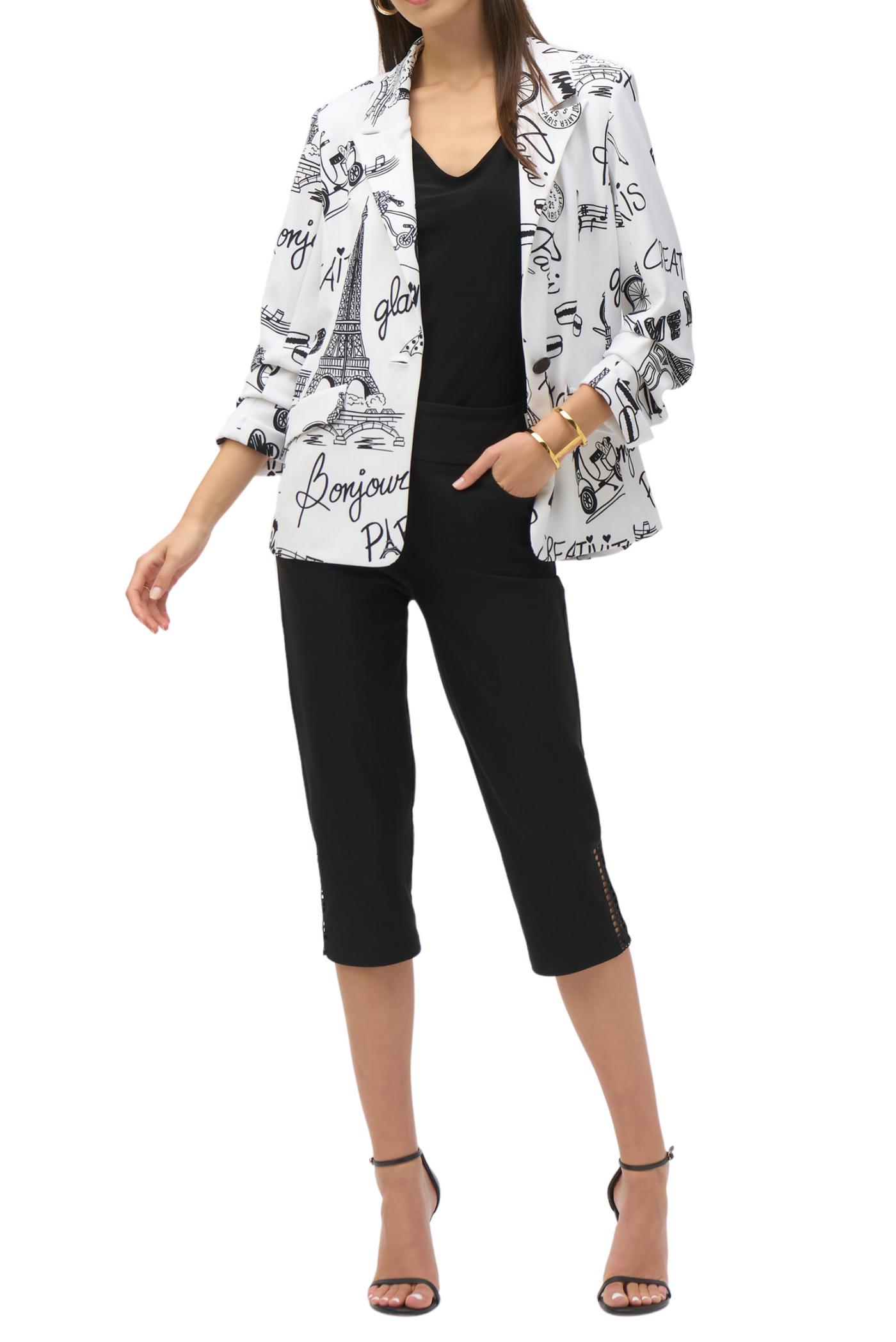 Silky Knit Conversational Print Straight Blazer