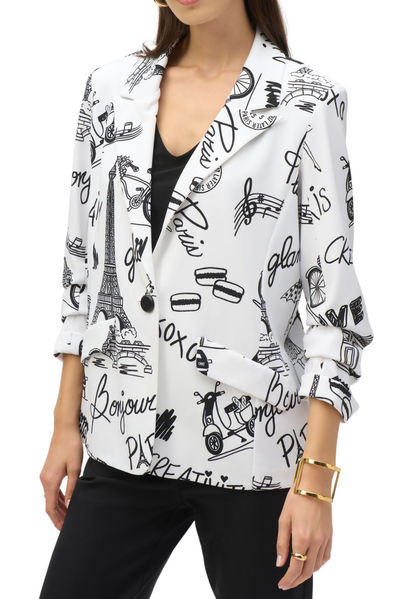 Silky Knit Conversational Print Straight Blazer