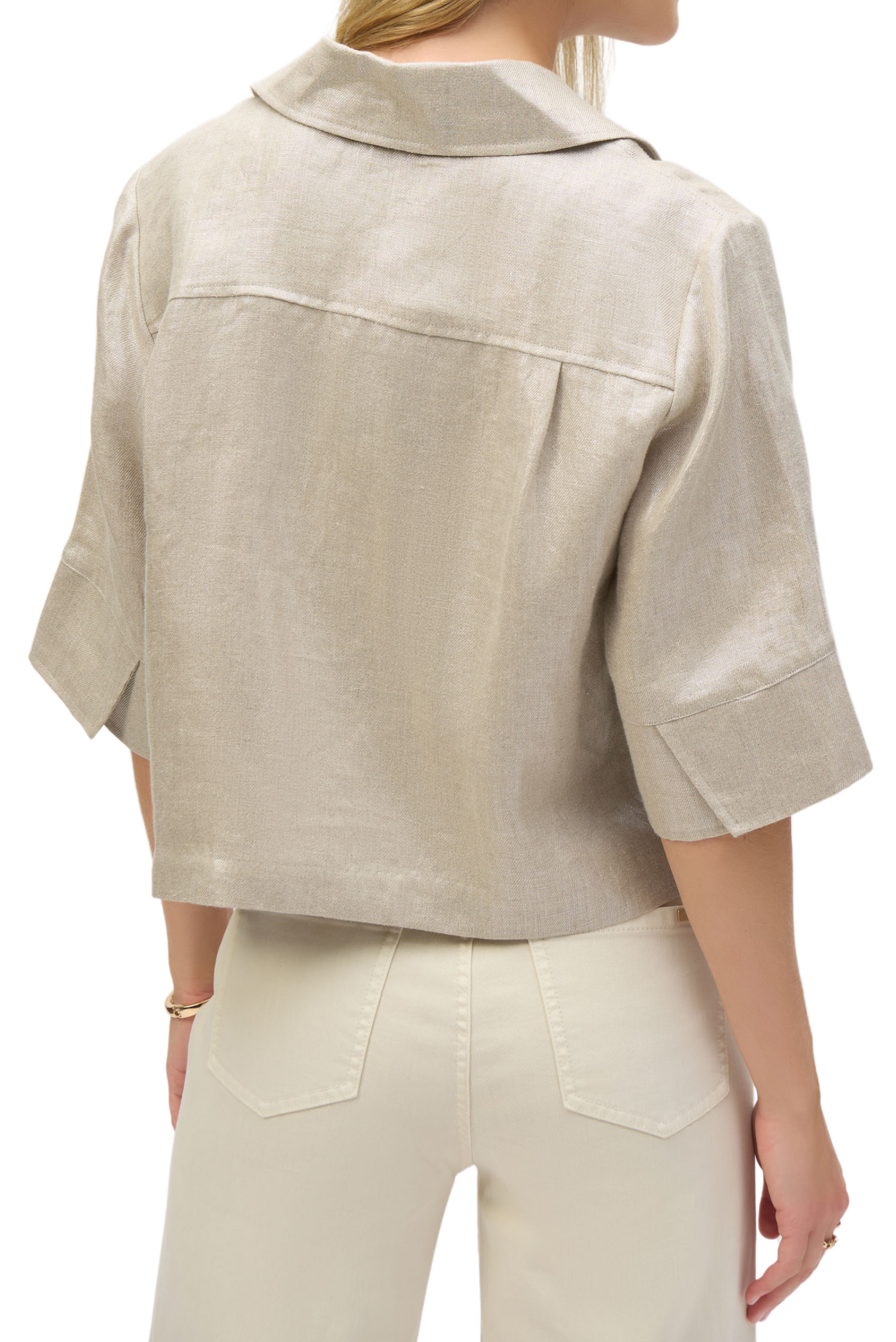 Foiled Linen Blend Short Sleeve Boxy Jacket