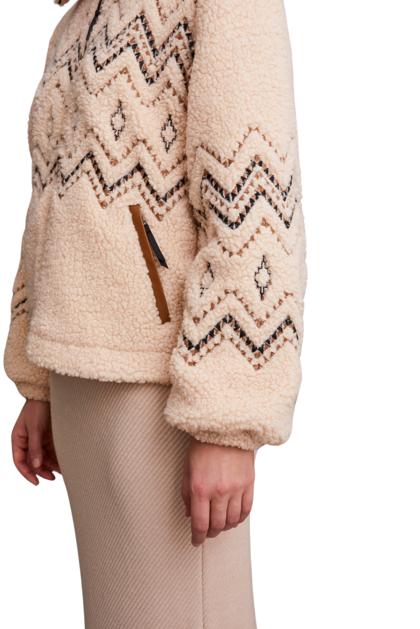 Lined Boucle Sherpa Jacket with Embroidery